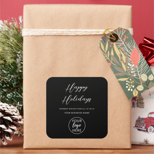 Persoonlijk bedrijfslogo kerstgroeten vierkante sticker (Feestdagen)