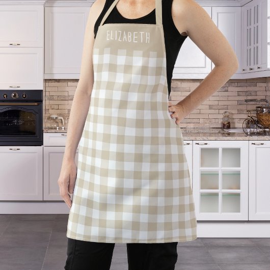Persoonlijk beige geruit gingham patroon schort