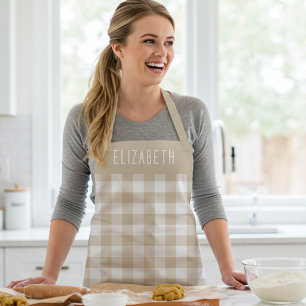 Persoonlijk beige geruit gingham patroon schort