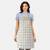 Persoonlijk beige geruit gingham patroon schort (Gedragen)
