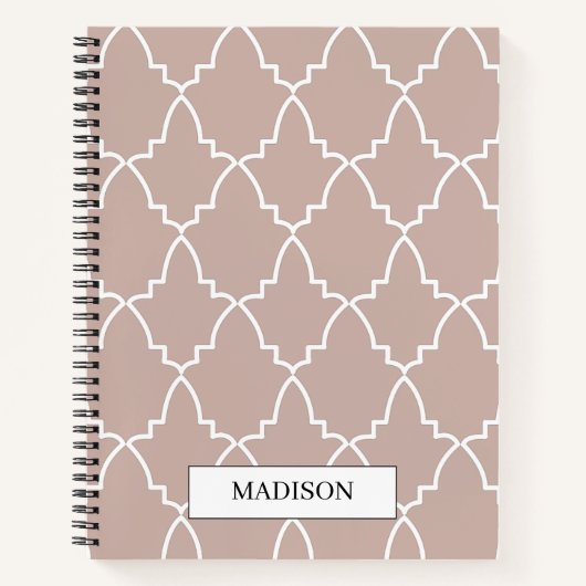 Persoonlijk Beige Moroccan Lattice Pattern Notitieboek (Voorkant)
