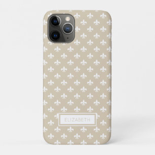 Persoonlijk beige wit Fleur de Lis patroon Case-Mate iPhone Case