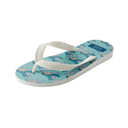 Persoonlijk benoemde Blauwe Walvis Oceaan Patroon Kinder Teenslippers (Schuin)