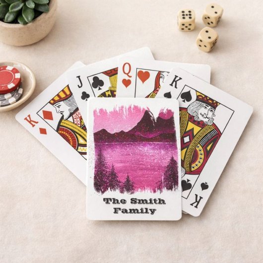 Persoonlijk berglandschap met familienaam pokerkaarten
