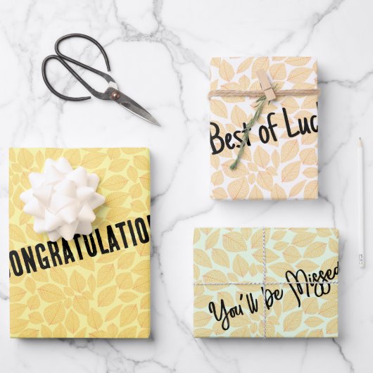 Persoonlijk bericht Gouden Gele Blad Inpakpapier Vel (Voorkant)