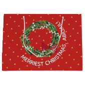 Persoonlijk beroemd kerstfeest met gouden harten groot cadeauzakje (Voorkant)