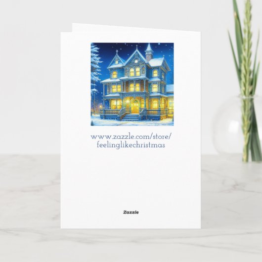 Persoonlijk besneeuwd kersthuis kaart (Achterkant)