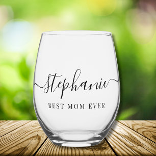 Persoonlijk Best Mom Ever Script Monogram Wijnglas Zonder Voet