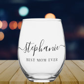 Persoonlijk Best Mom Ever Script Monogram Wijnglas Zonder Voet