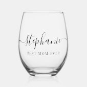 Persoonlijk Best Mom Ever Script Monogram Wijnglas Zonder Voet (Voorkant)