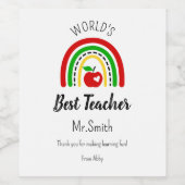 Persoonlijk 'Beste Leraar Ter Wereld' Wijnlabel Wijn Etiket (Enkel label)