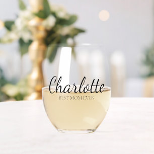 Persoonlijk 'Beste Moeder Ooit' Script Monogram Wijnglas Zonder Voet