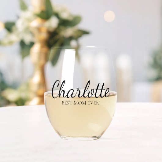 Persoonlijk 'Beste Moeder Ooit' Script Monogram Wijnglas Zonder Voet (Insitu (Huwelijk))