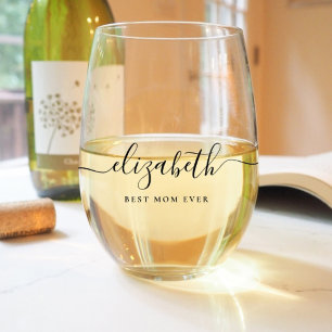 Persoonlijk 'Beste Moeder Ooit' Script Monogram  Wijnglas Zonder Voet