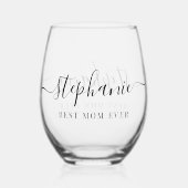 Persoonlijk 'Beste Moeder Ooit' Script Monogram Wijnglas Zonder Voet (Voorkant)