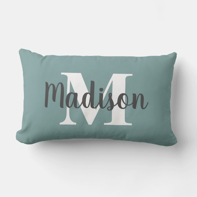 Persoonlijk bewerkbaar kleur monogram naam teal kussen (Voorkant)