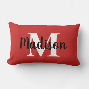 Persoonlijk bewerkbaar kleur monogram rood wit kussen