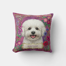 Persoonlijk Bichon Frise Roze Bloemenkussen