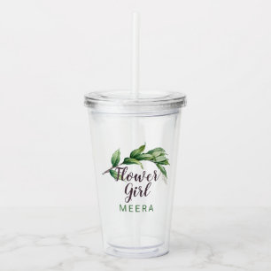 Persoonlijk blad voor bloemenmeisje acryl drinkbeker