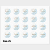 Persoonlijk blauw babyzakje bedankt ronde sticker (Vel)