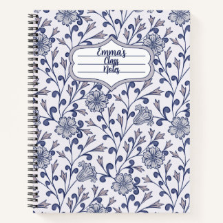 Persoonlijk blauw bloemenspiralschrift 22x28cm notitieboek