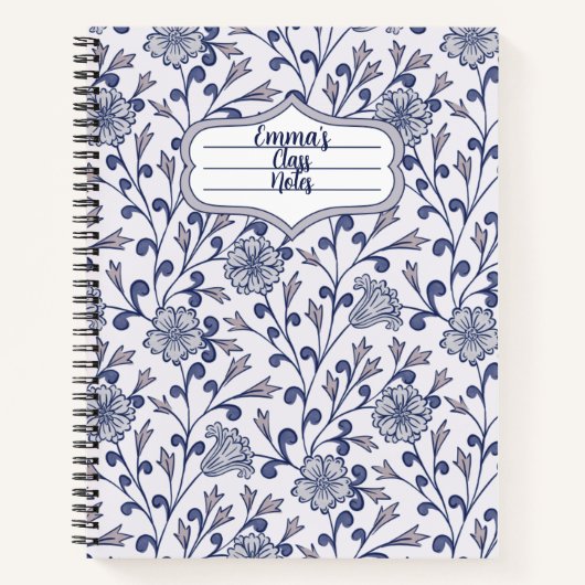 Persoonlijk blauw bloemenspiralschrift 22x28cm notitieboek (Voorkant)