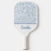 Persoonlijk blauw bloempatroon met aangepaste naam pickleball paddle (Achterkant)