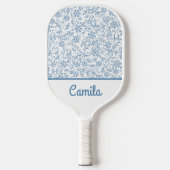 Persoonlijk blauw bloempatroon met aangepaste naam pickleball paddle (Voorkant)