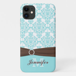 Persoonlijk blauw, bruin, witte Damask iPhone 11 Case-Mate iPhone Case