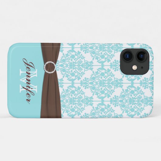 Persoonlijk blauw, bruin, witte Damask iPhone 11 Case-Mate iPhone Case (Achterkant (horizontaal))