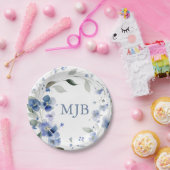 Persoonlijk blauw elegant bloemmotief papieren bordje (Feest)