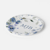 Persoonlijk blauw elegant bloemmotief papieren bordje (Gekanteld)
