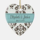 Persoonlijk blauw en bruin  Damask Wedding Keramisch Ornament (Rechts)