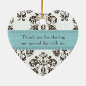 Persoonlijk blauw en bruin  Damask Wedding Keramisch Ornament (Achterkant)