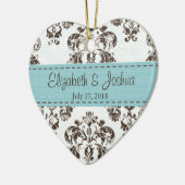 Persoonlijk blauw en bruin  Damask Wedding Keramisch Ornament (Links)