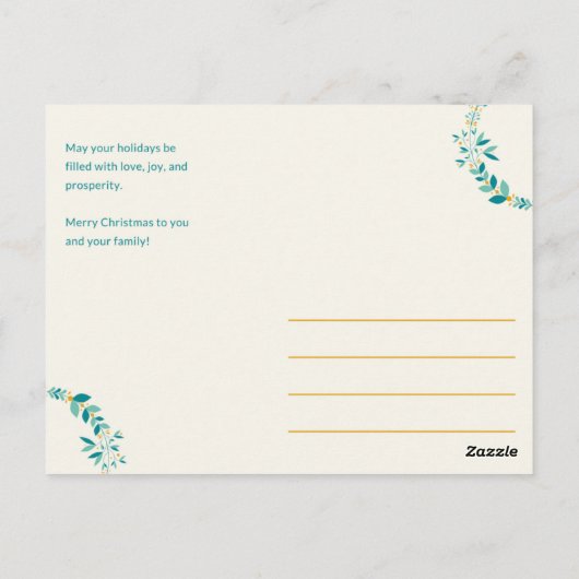 Persoonlijk - Blauw en Mint Wreath Holiday Briefkaart (Achterkant)