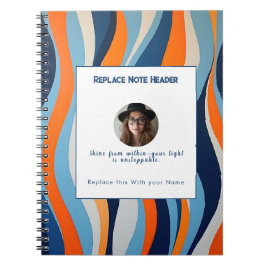 Persoonlijk blauw en oranje golfpatroon  notitieboek