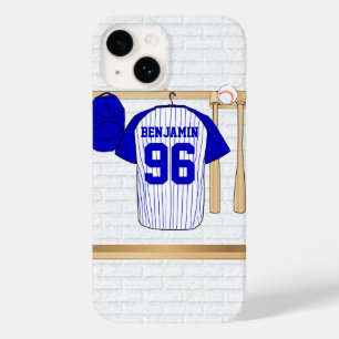 Persoonlijk blauw en wit Baseball Jersey Case-Mate iPhone 14 Hoesje