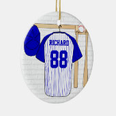 Persoonlijk blauw en wit Baseball Jersey Keramisch Ornament (Rechts)