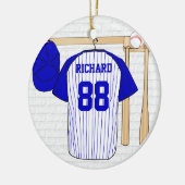Persoonlijk blauw en wit Baseball Jersey Keramisch Ornament (Links)