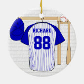Persoonlijk blauw en wit Baseball Jersey Keramisch Ornament (Achterkant)