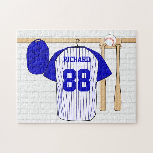 Persoonlijk blauw en wit Baseball Jersey Legpuzzel (Horizontaal)