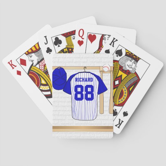 Persoonlijk blauw en wit Baseball Jersey Pokerkaarten (Achterkant)