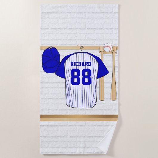 Persoonlijk blauw en wit Baseball Jersey Strandlaken (Voorkant)