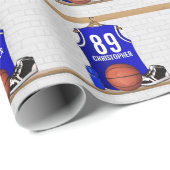 Persoonlijk blauw en wit Basketball Jersey Cadeaupapier (Rol Hoek)
