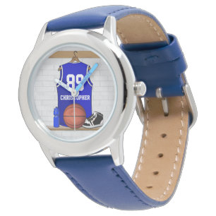 Persoonlijk blauw en wit Basketball Jersey Horloge