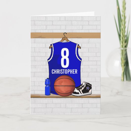 Persoonlijk blauw en wit Basketball Jersey Kaart (Voorkant)