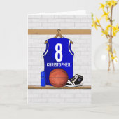 Persoonlijk blauw en wit Basketball Jersey Kaart (Gele Bloem)
