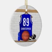 Persoonlijk blauw en wit Basketball Jersey Keramisch Ornament (Rechts)