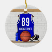 Persoonlijk blauw en wit Basketball Jersey Keramisch Ornament (Voorkant)